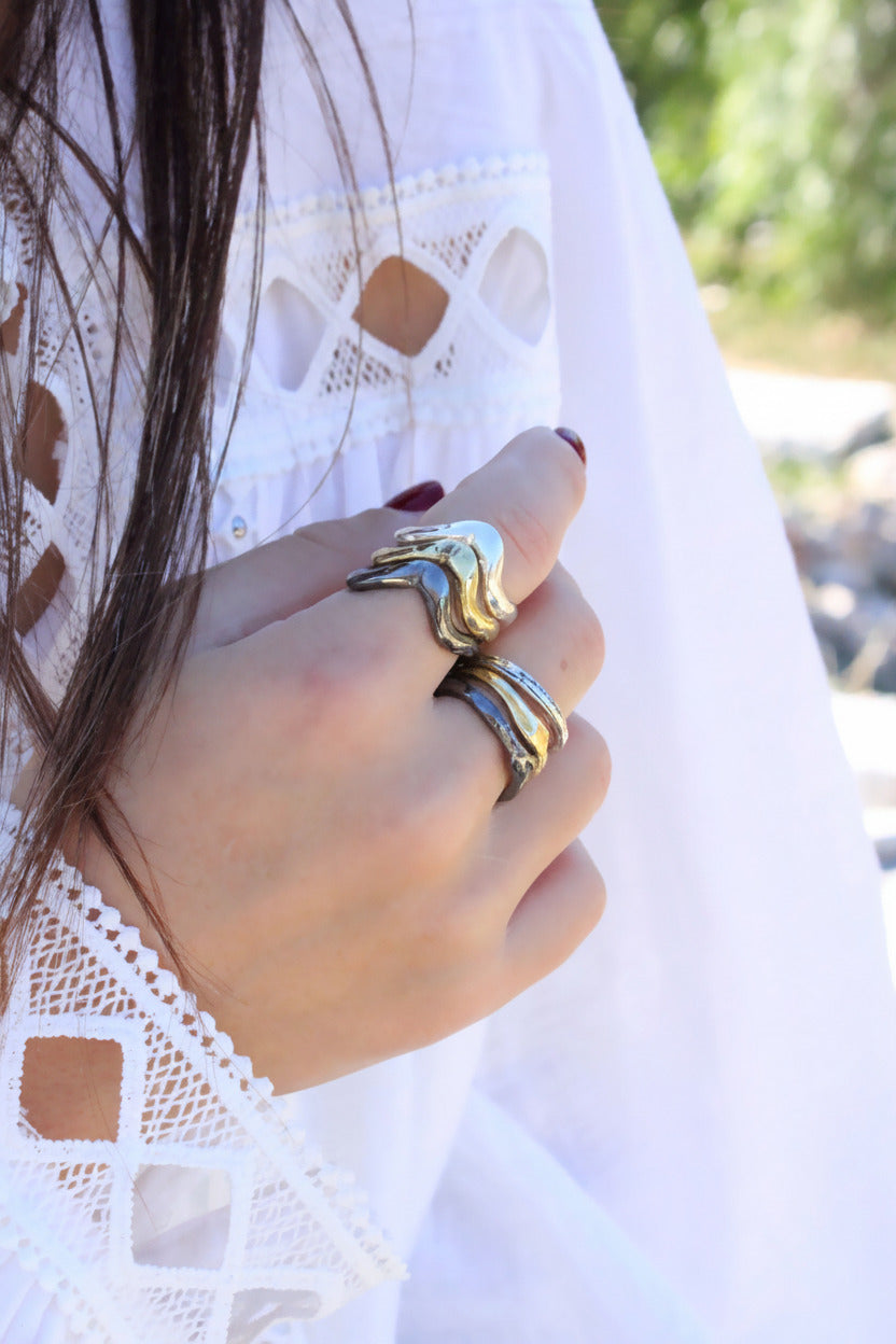 multiple wavy minimalist rings sterling silver