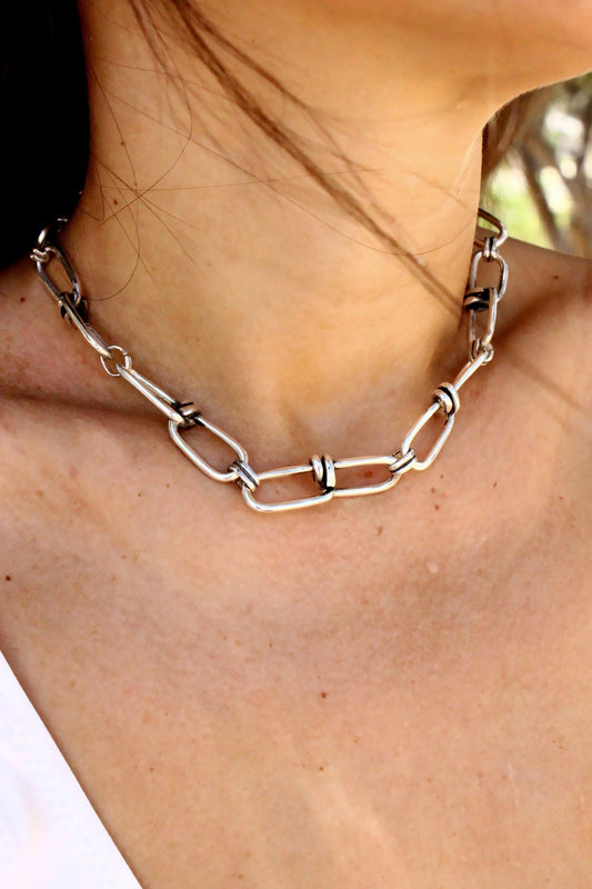 Statement silver chain necklace.
