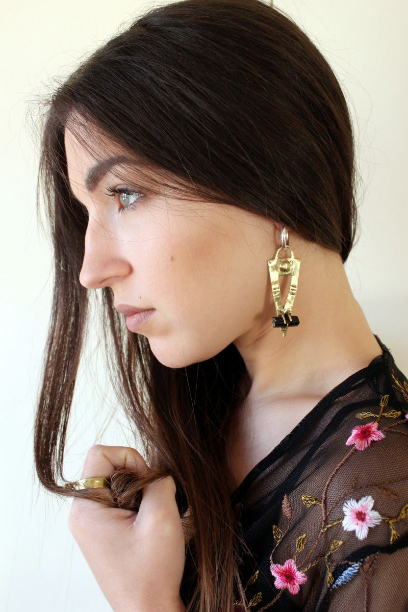Black tourmaline earrings hoops