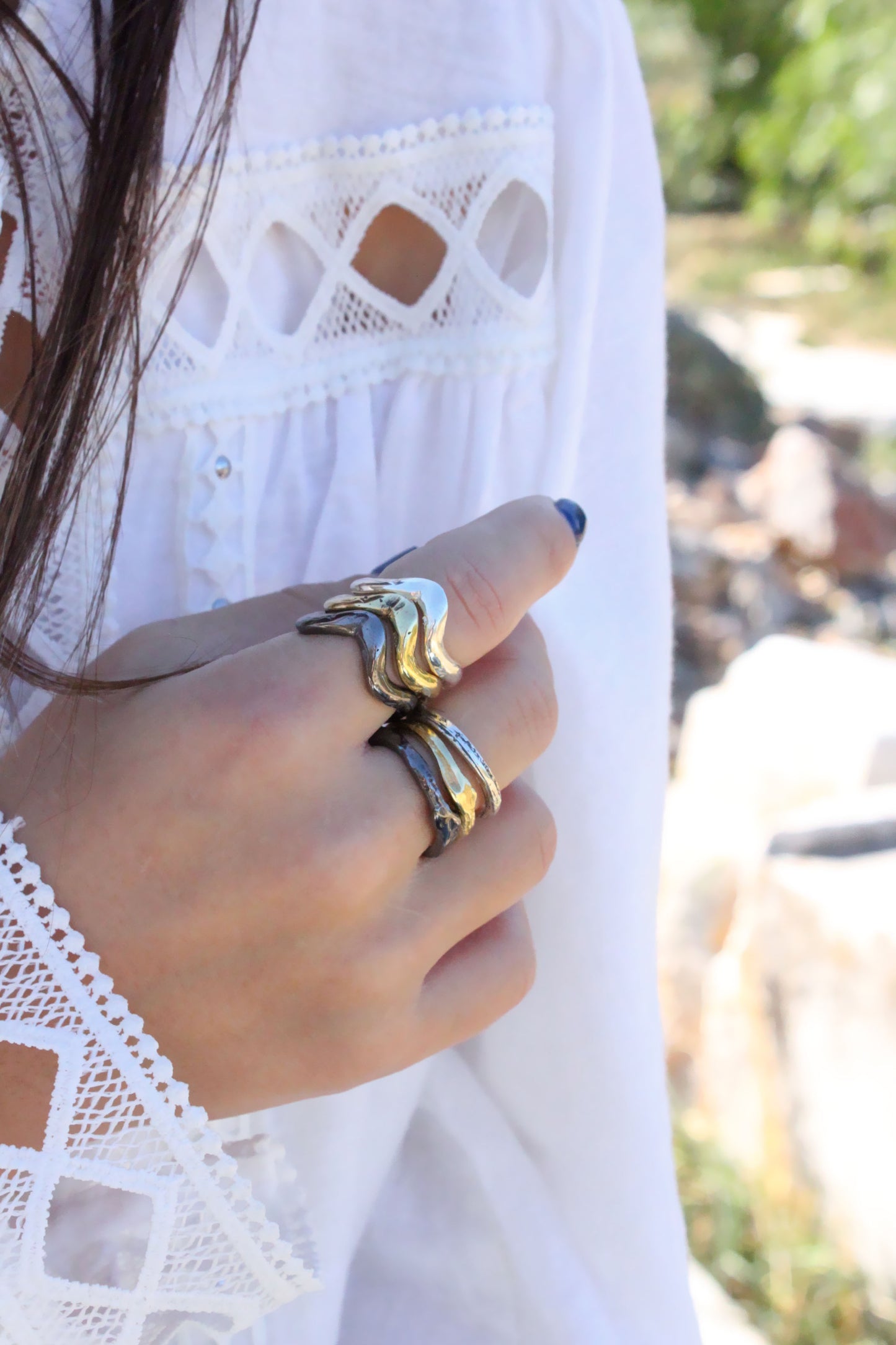  multiple silver rings stacking