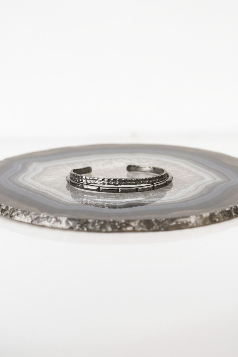 Black plated sterling silver minimal bar cuff bracelet 