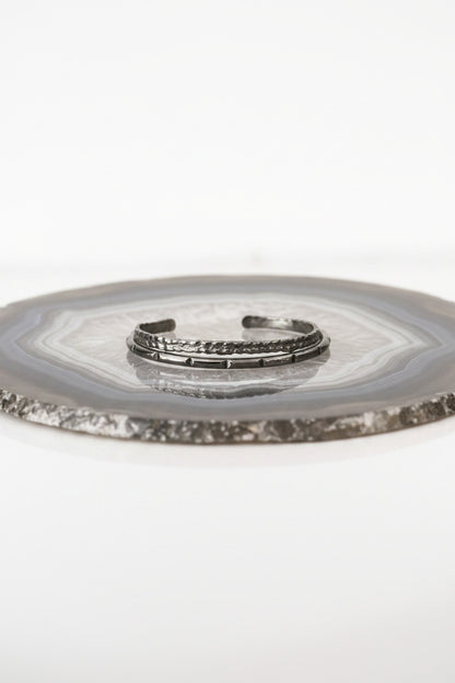 Black plated sterling silver minimal bar cuff bracelet 