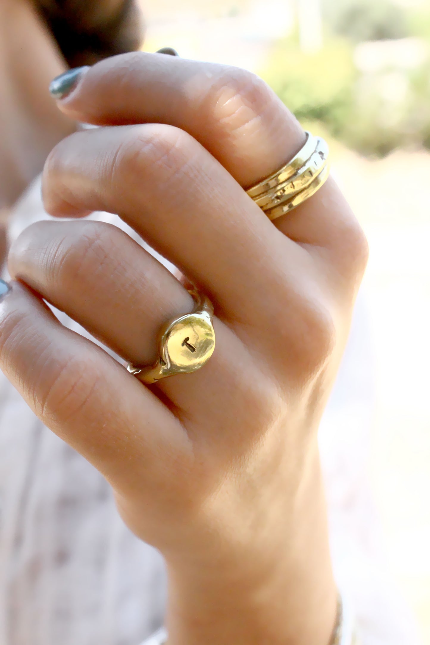 Gold personalized monogram ring
