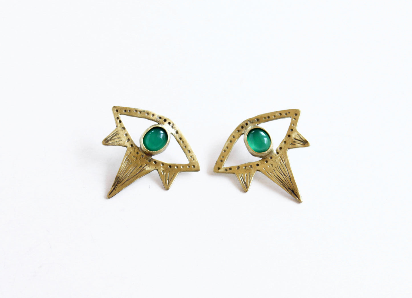 Gold earrings with green gemstones 