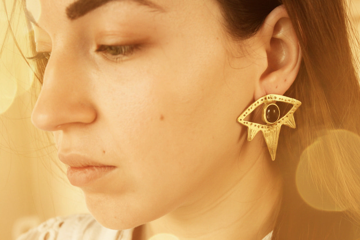 eyes earrings statement gold