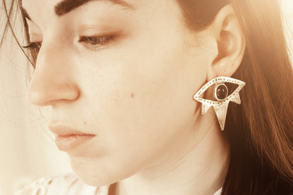 Sterling silver unique earring with an eye design.