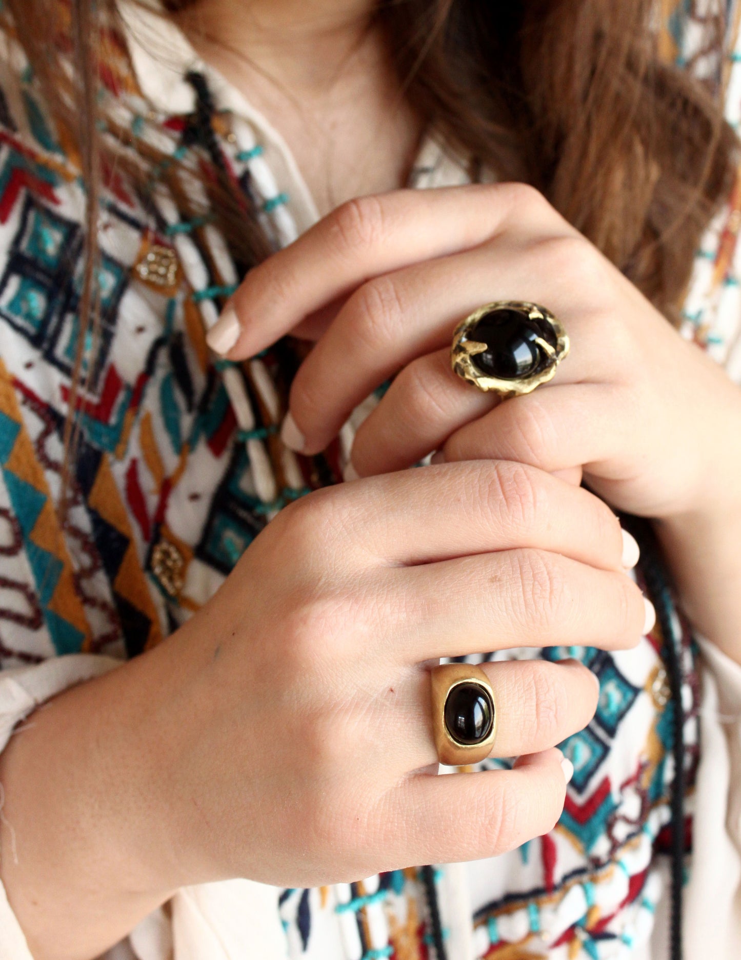  gold rings with black onyx stones