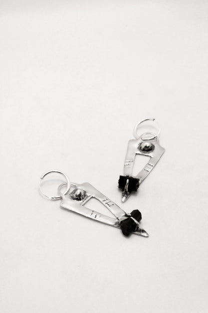 Black tourmaline silver earrings hoops