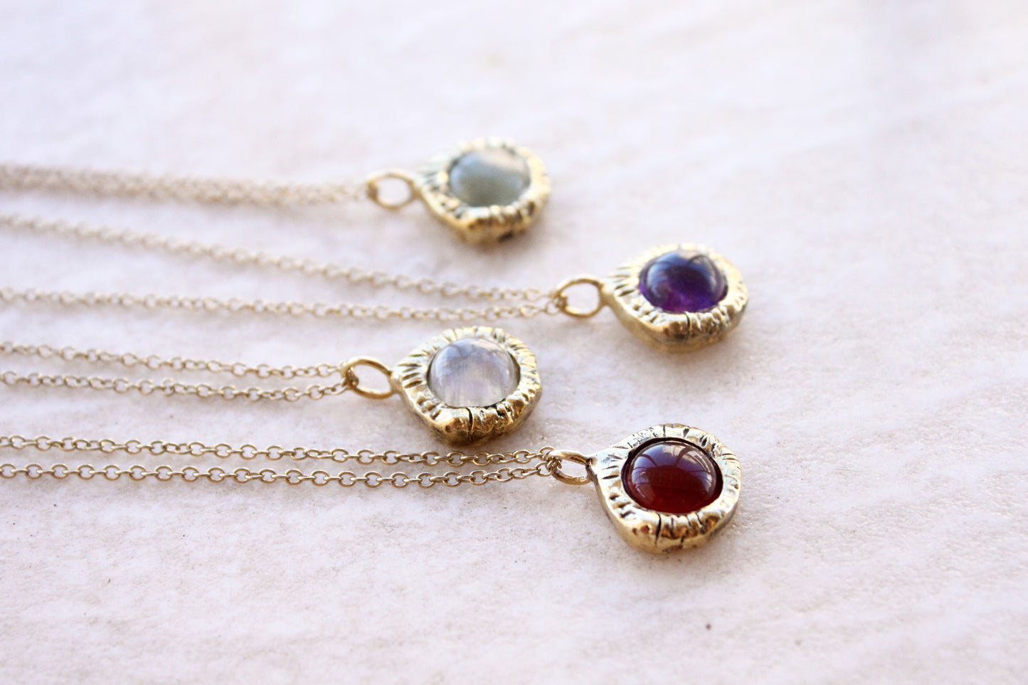 Gold necklaces with gemstone crystals pendants 