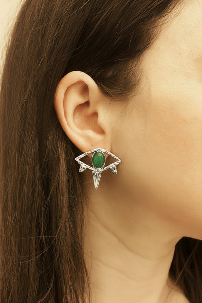Silver small eye earring with a green onyx.