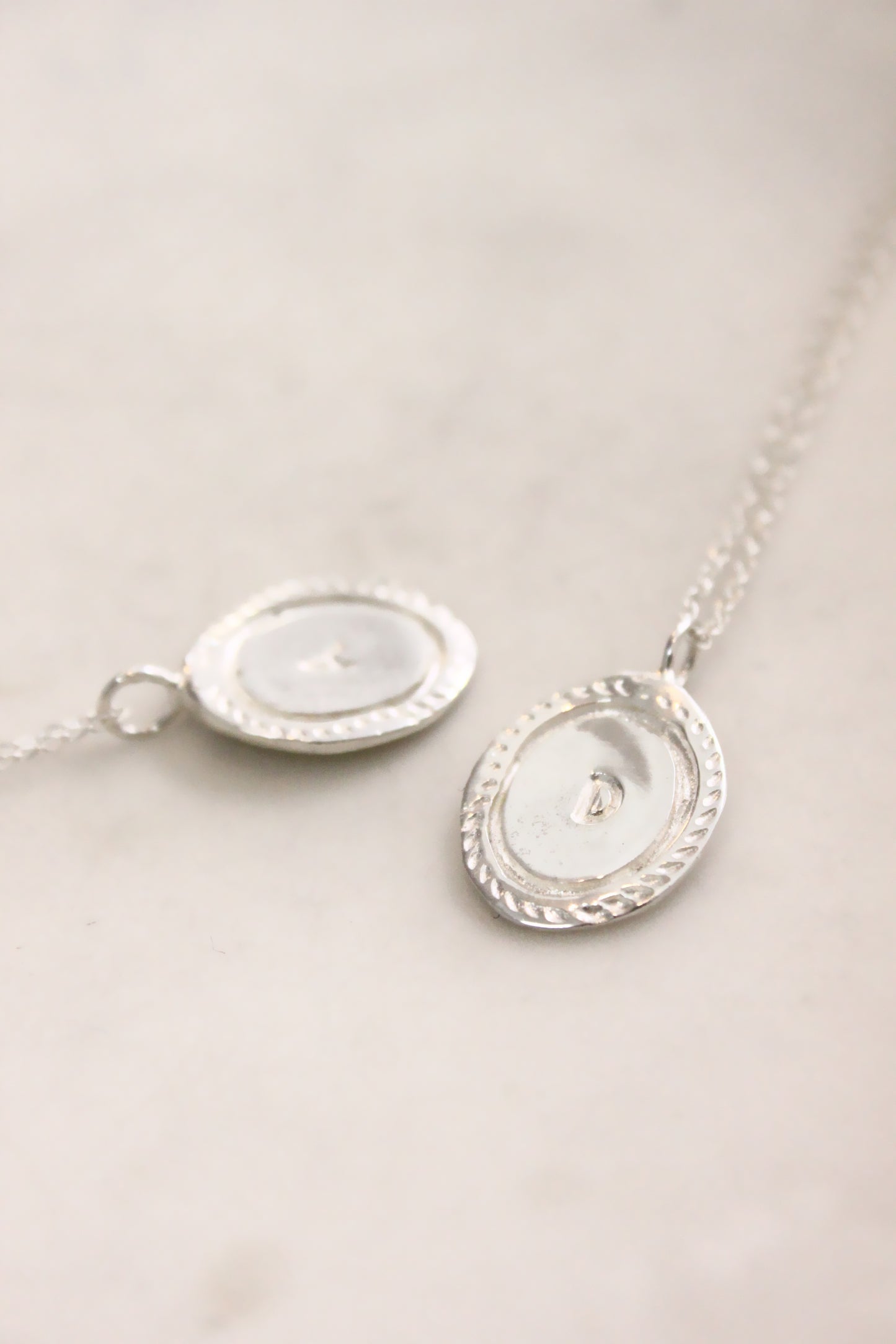 Silver necklace with circular pendants  personalized initials monogram