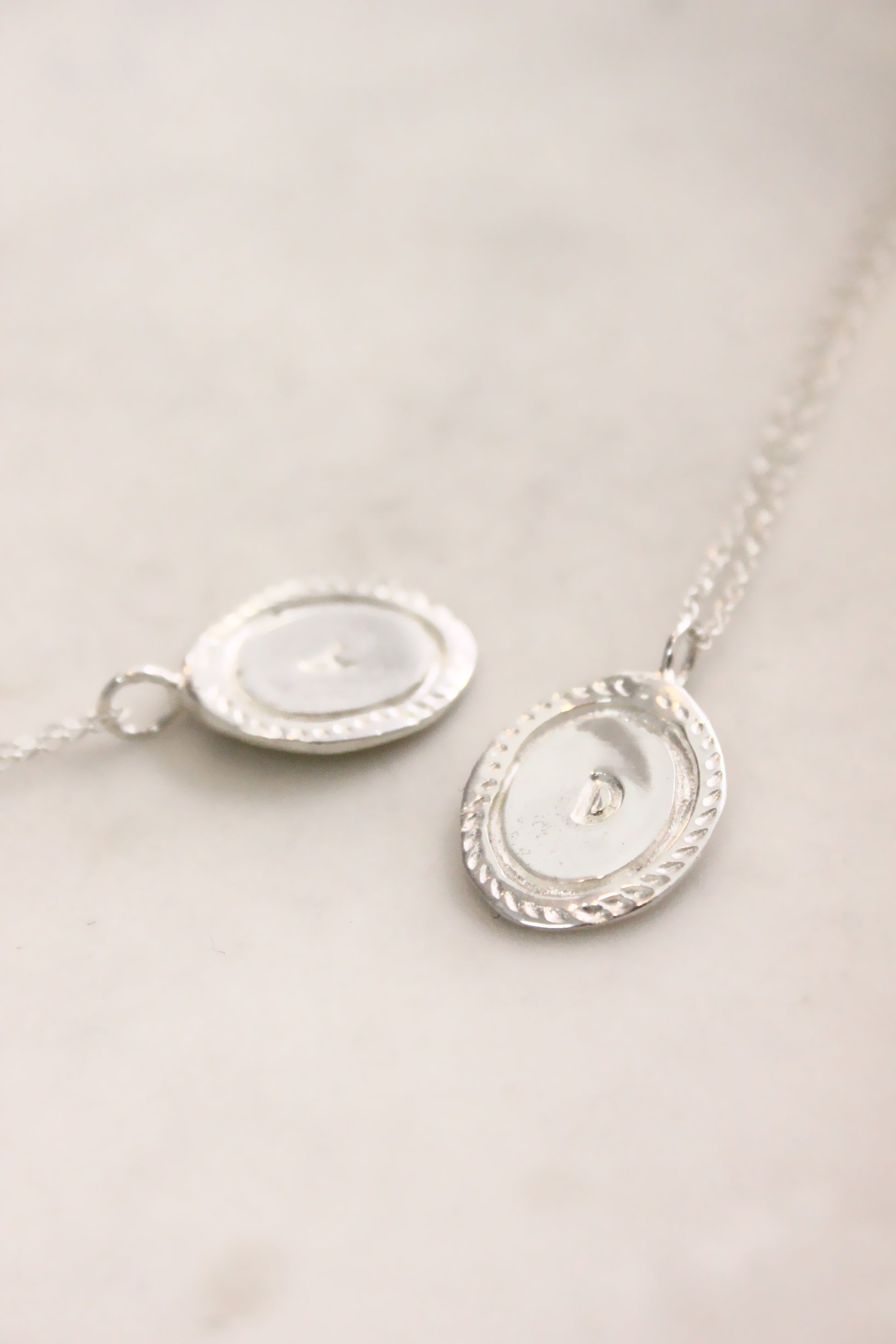 Silver necklace with circular pendants  personalized initials monogram