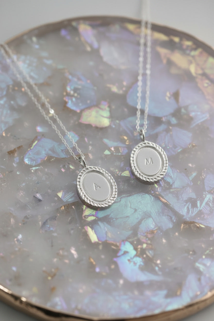 Silver personalized initials monogram necklace