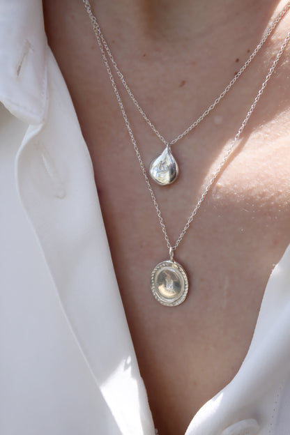 two silver necklaces with  personalized initials monogram 