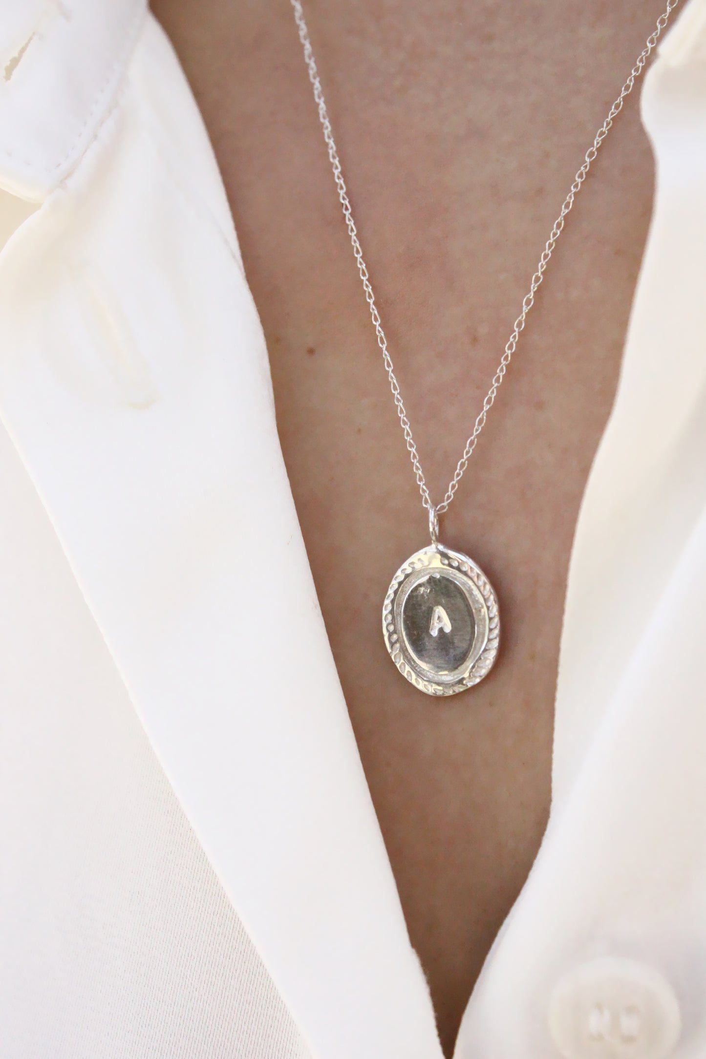 Silver necklace with personalized initials monogram 