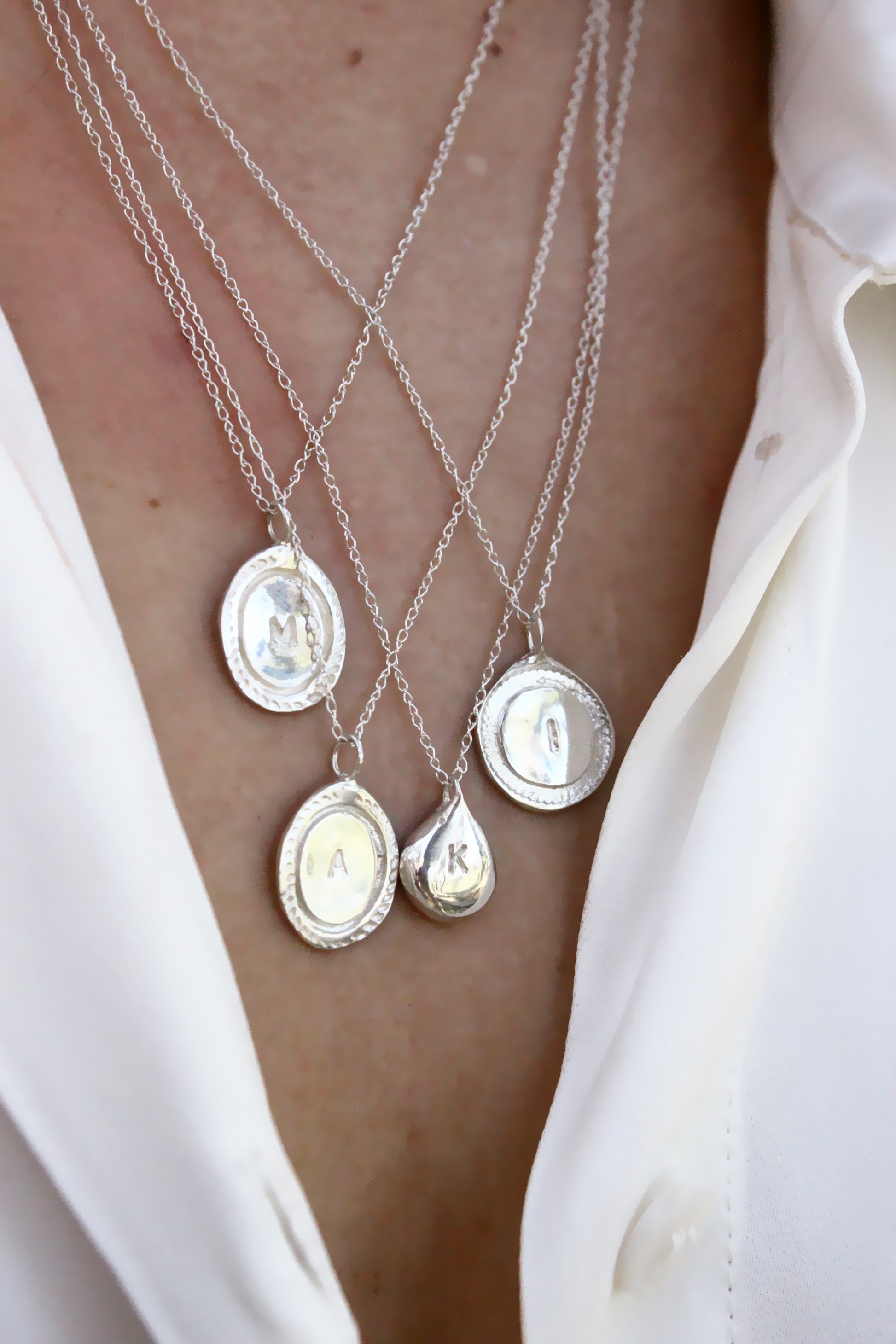 Silver necklaces with personalized initials monogram 