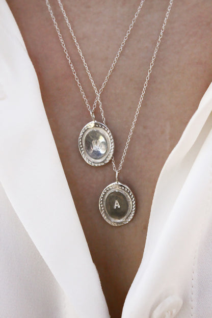 Silver necklaces with oval  personalized initials monogram