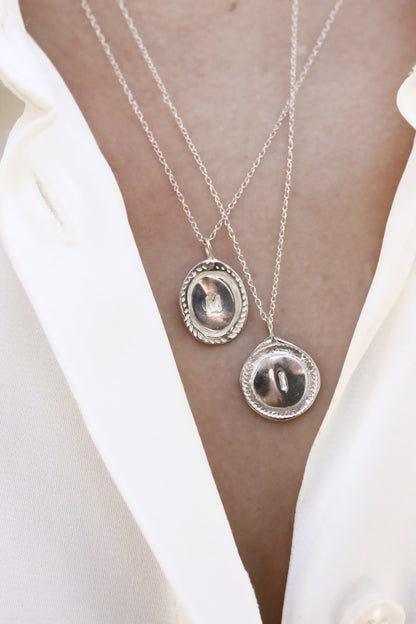 Two silver personalized initials monogram necklaces