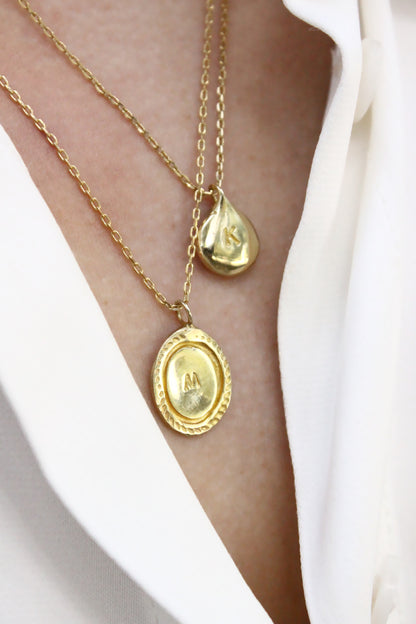 Two gold personalized initials monogram necklace