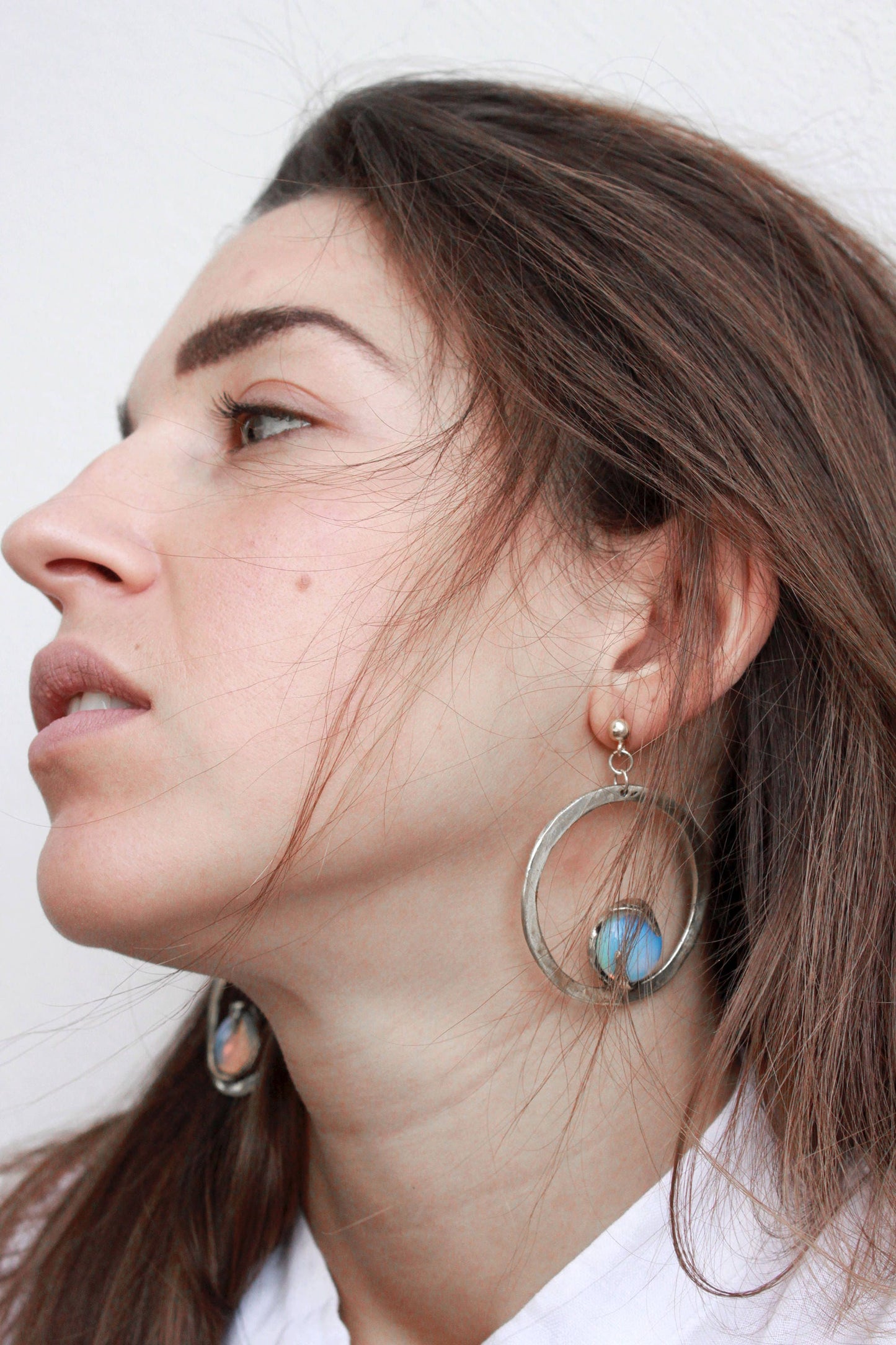 hoop sterling silver opal earrings