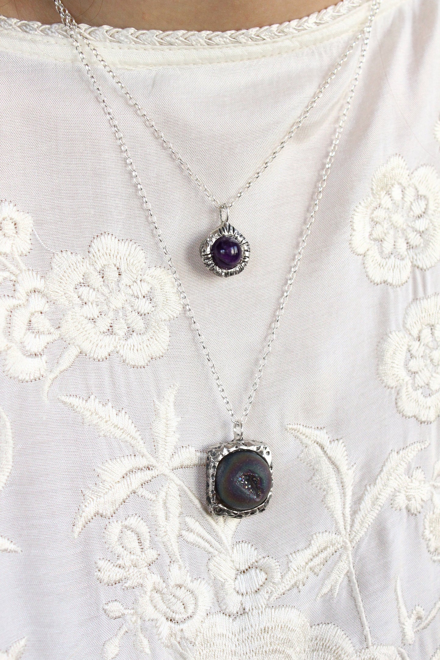 Necklace with purple gemstones