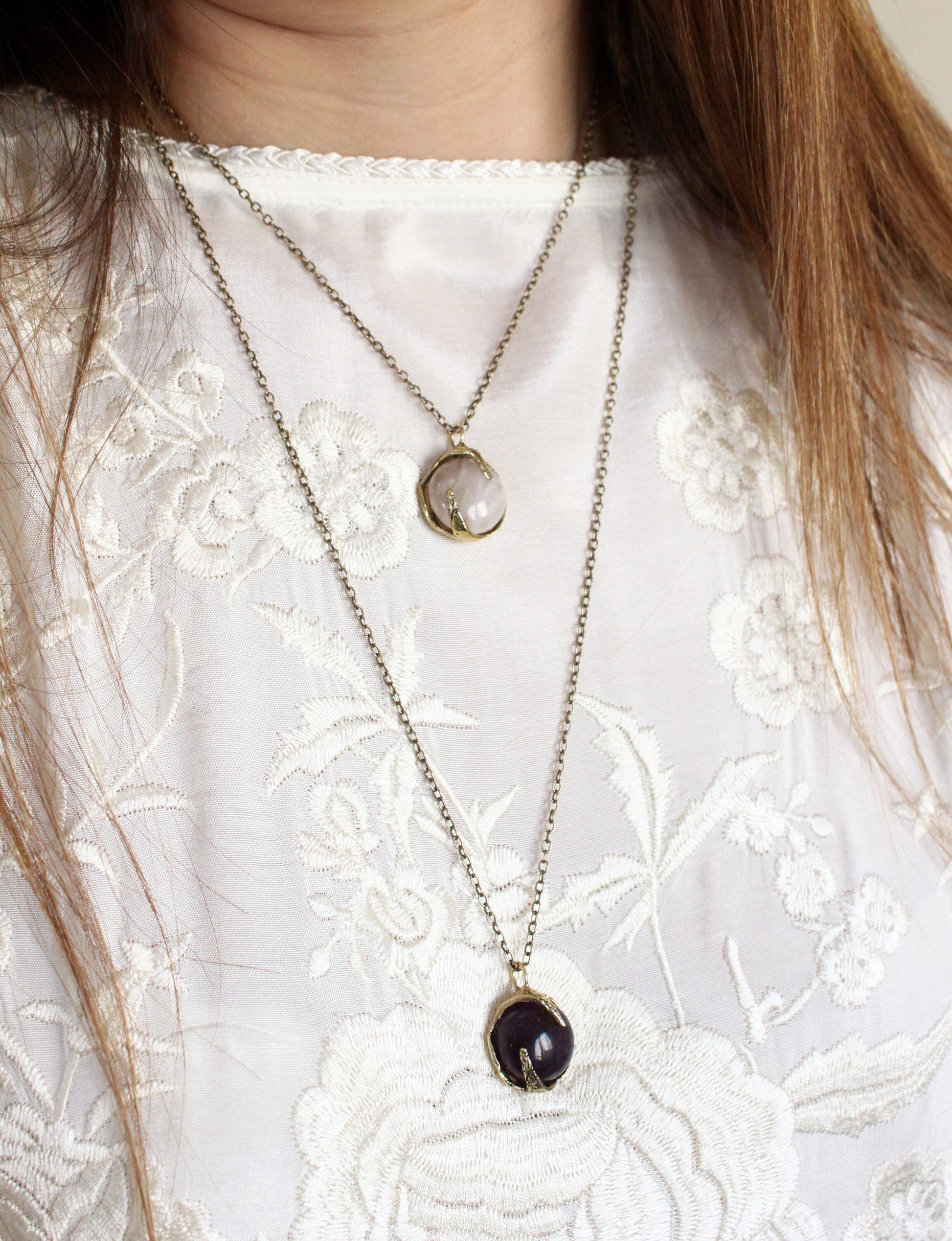 Gold crystals pendants layered necklaces