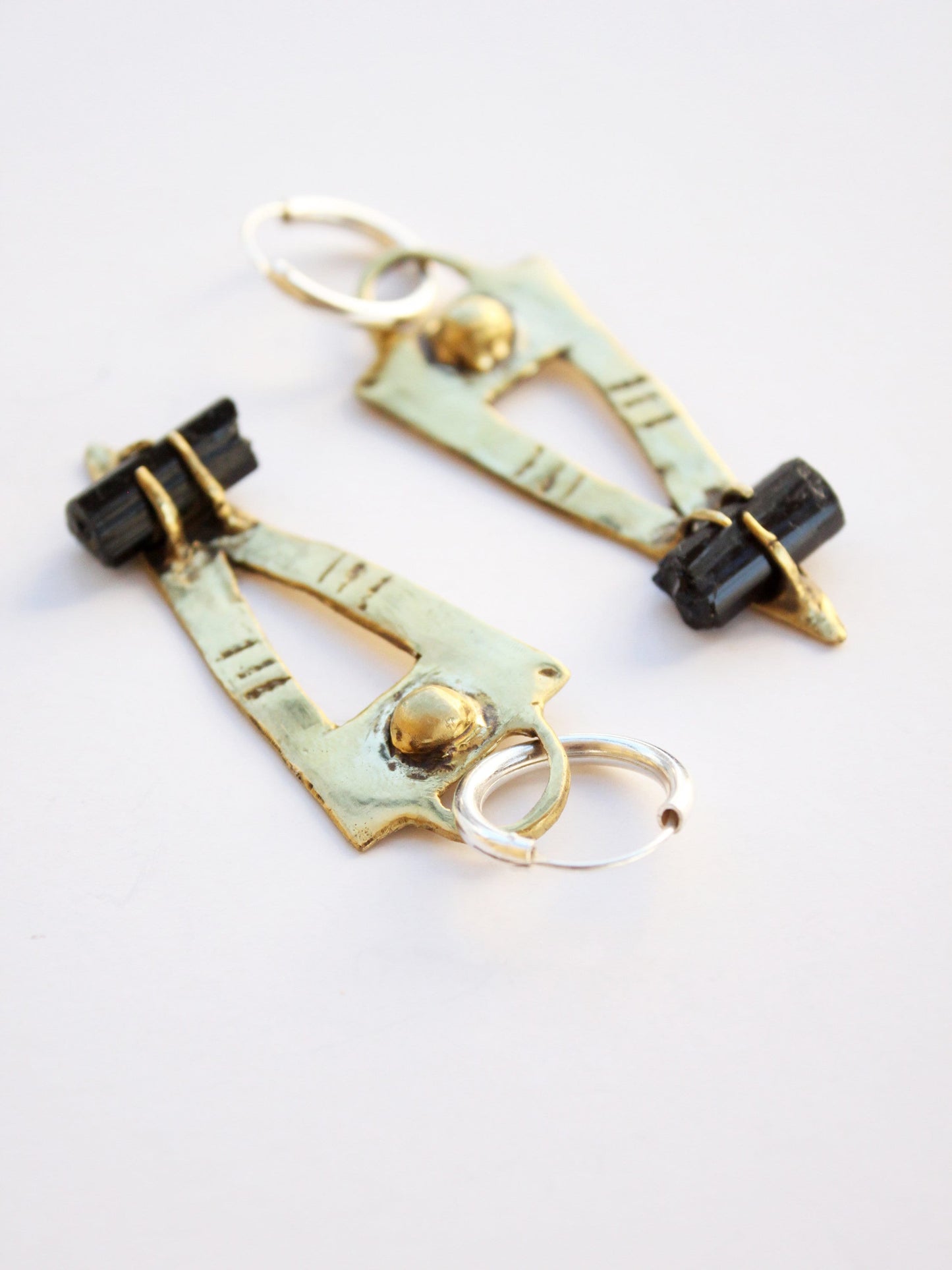 Pair of black tourmaline earrings hoops