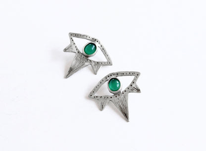 Pair of silver earrings with green gemstones 