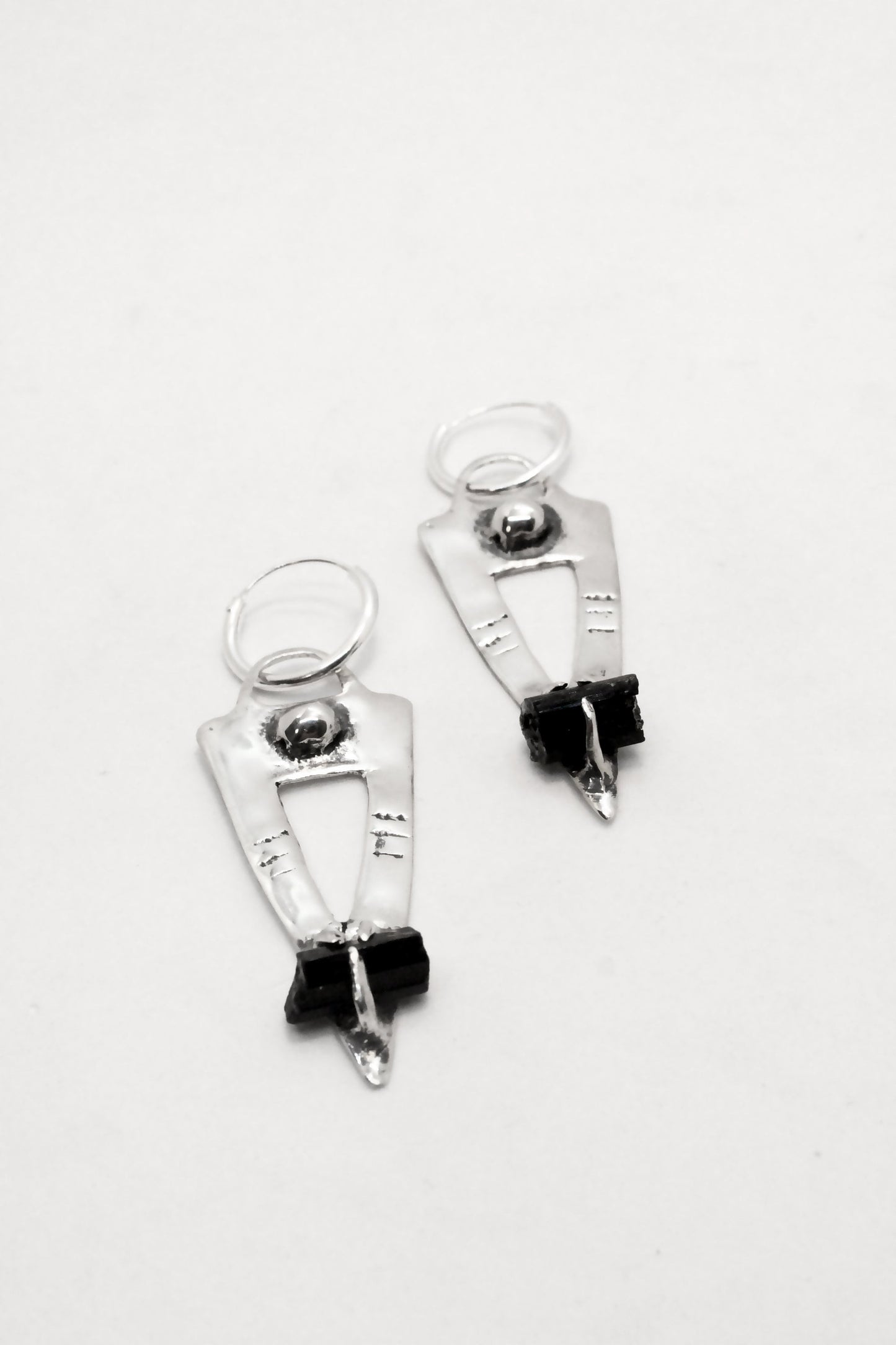 Black tourmaline silver earrings hoops