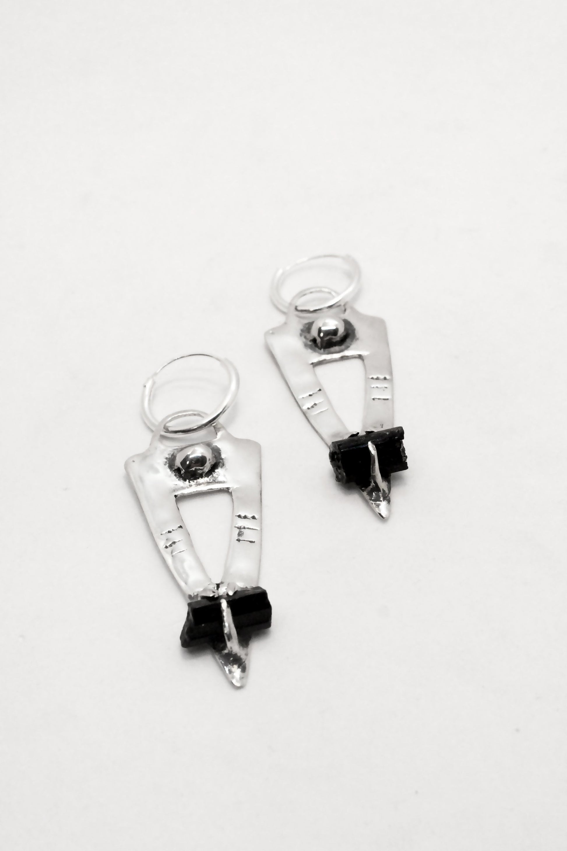 Black tourmaline silver earrings hoops