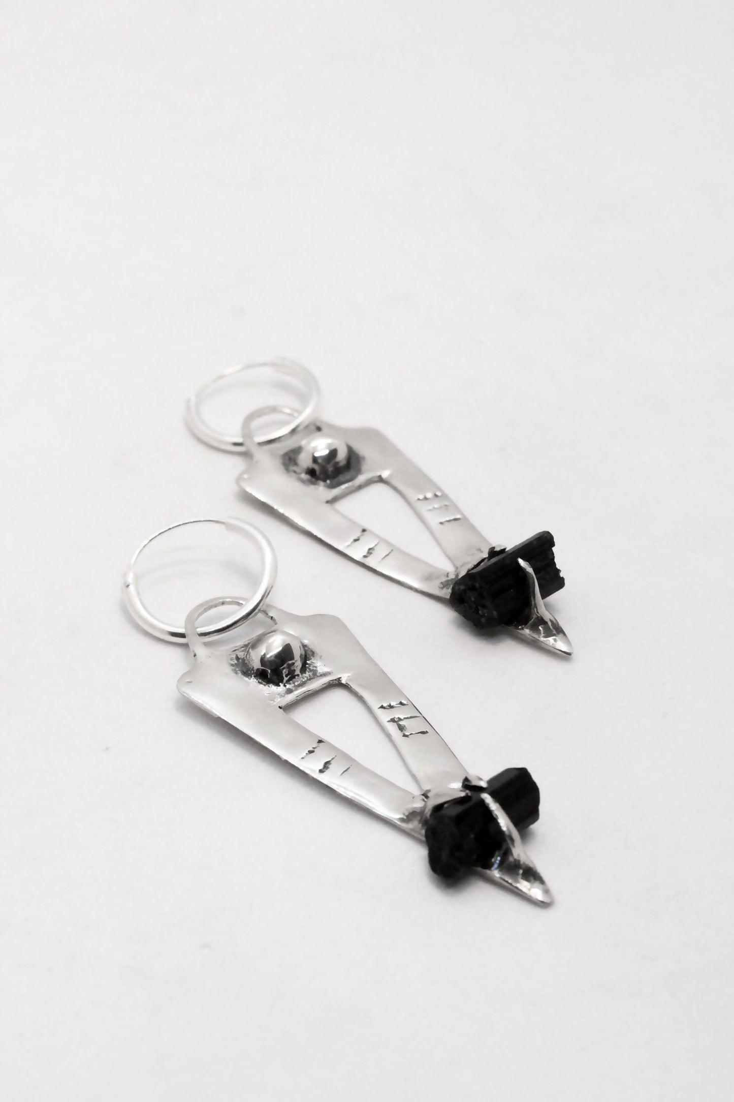 Black tourmaline silver earrings hoops