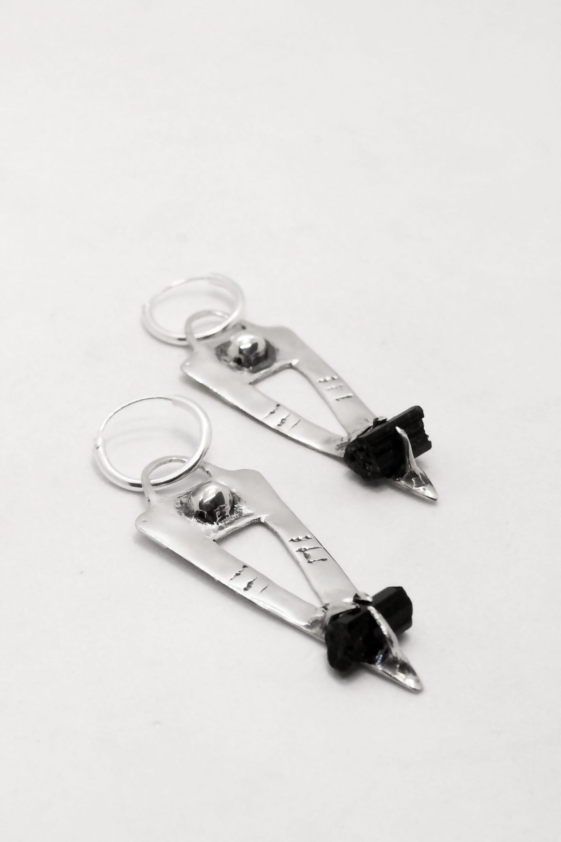 Black tourmaline silver earrings hoops