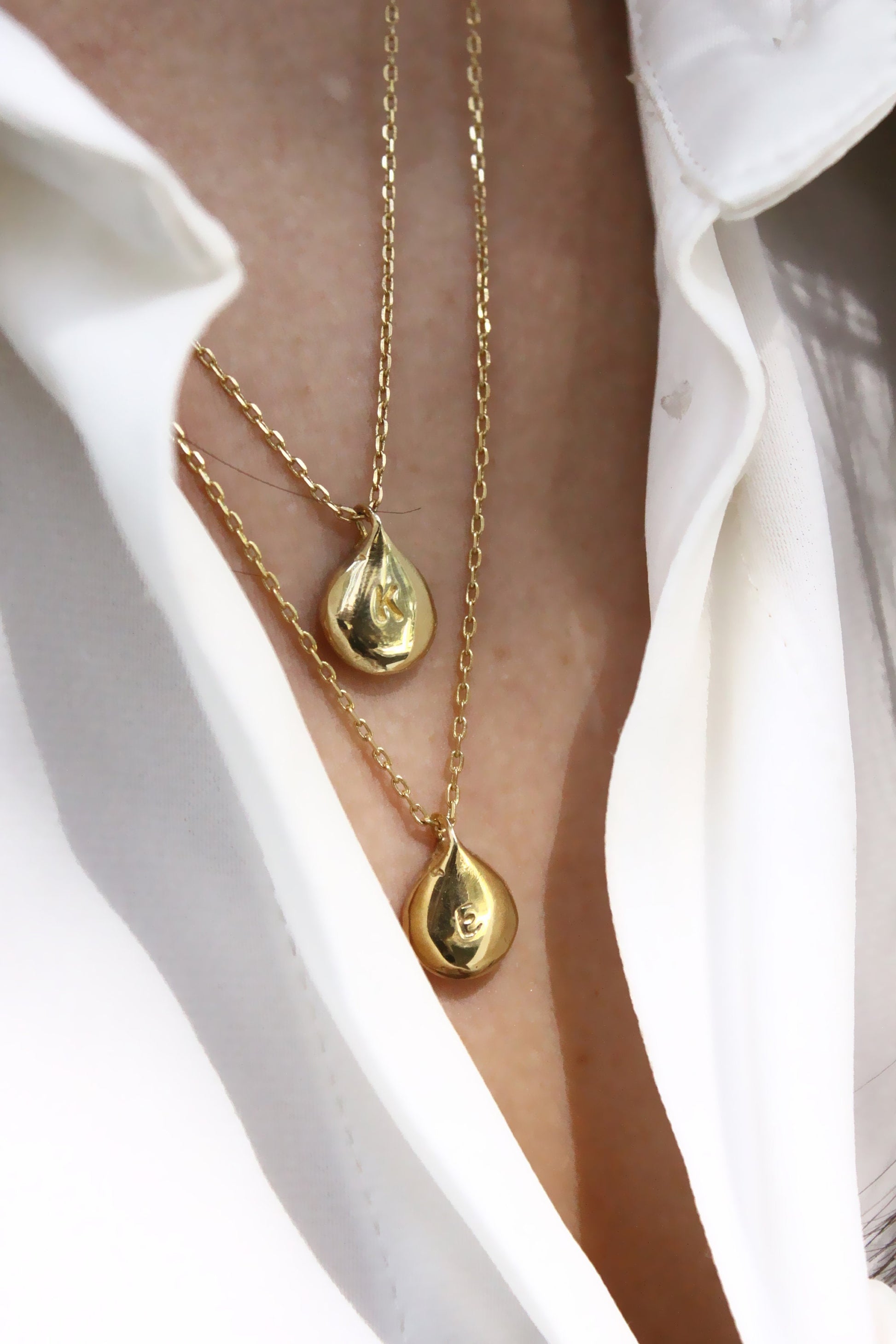 Gold teardrop personalized initials monogram necklace