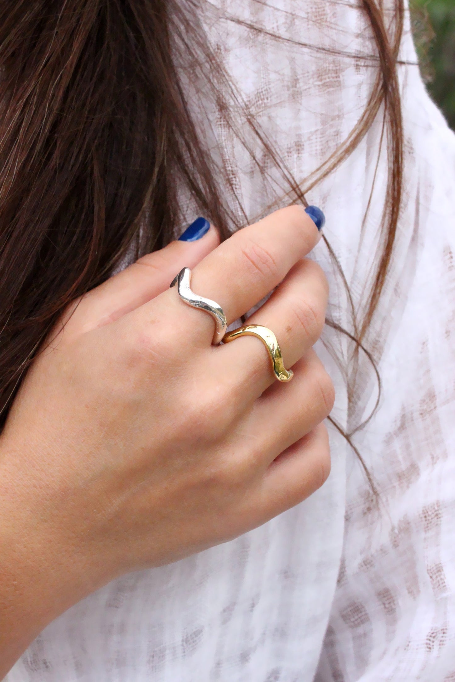 wavy molten liquid ring silver gold
