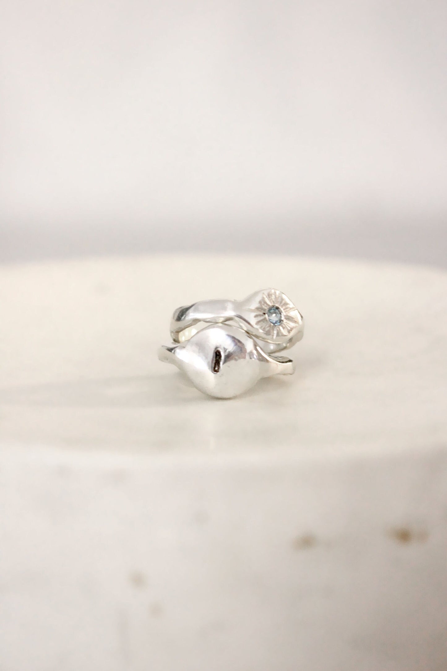 Silver ring with a diamond and personalized monogram letter ring