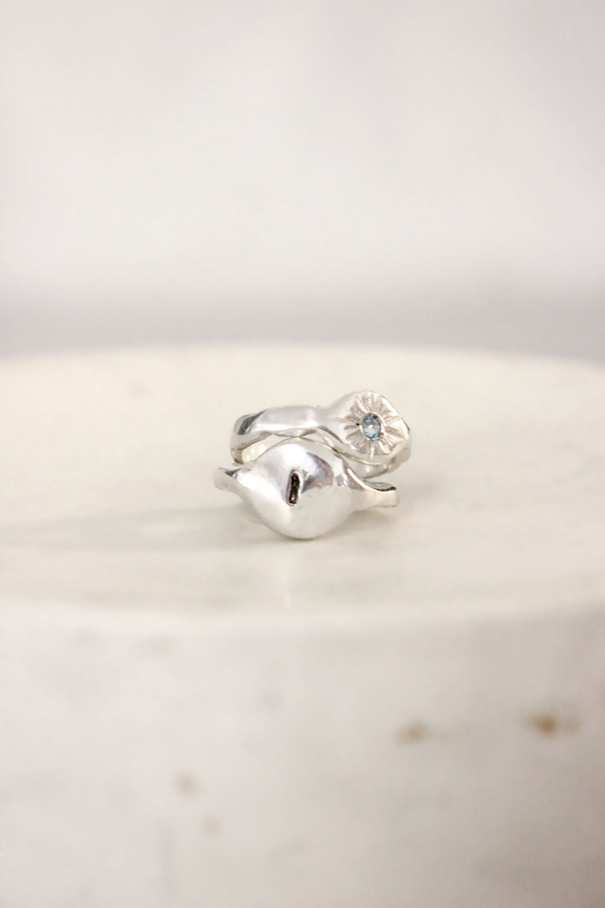 Silver ring with a diamond and personalized monogram letter ring