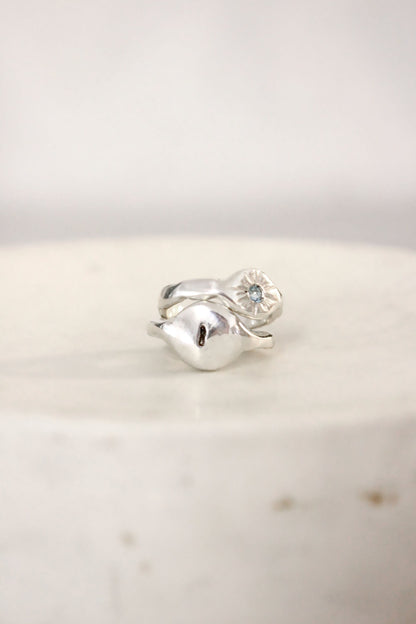 Silver ring with a diamond and personalized monogram letter ring