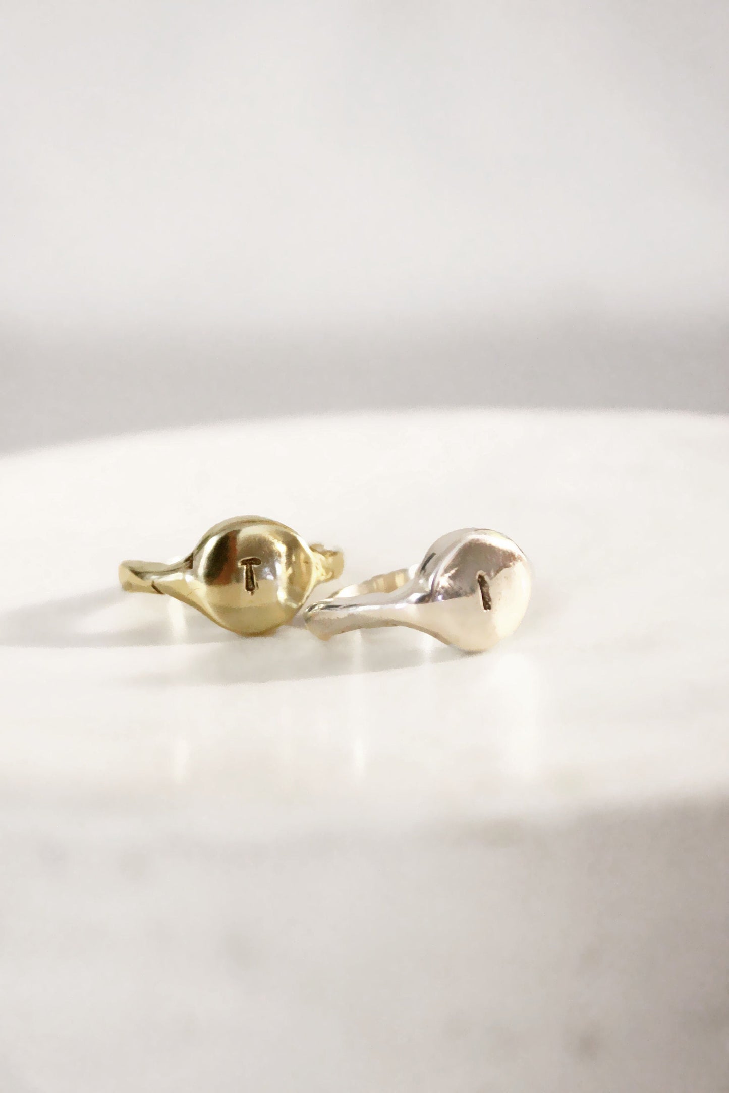 Gold and silver personalized monogram letter rings