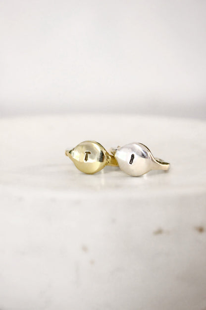 Two gold and silver personalized monogram letter ring