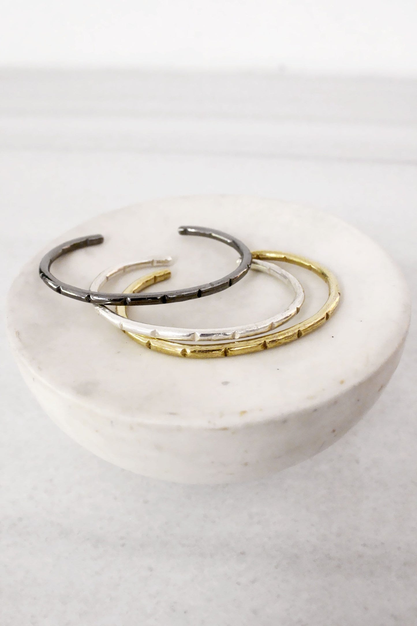 Three metallic bracelets minimal bar cuff 
