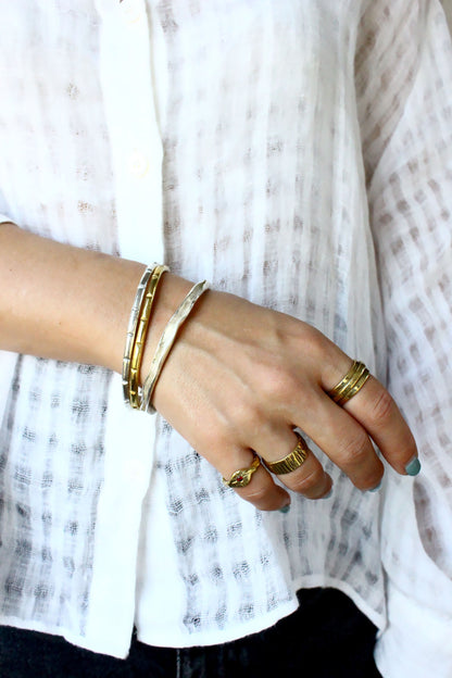 minimal bar cuff bracelet silver and gold