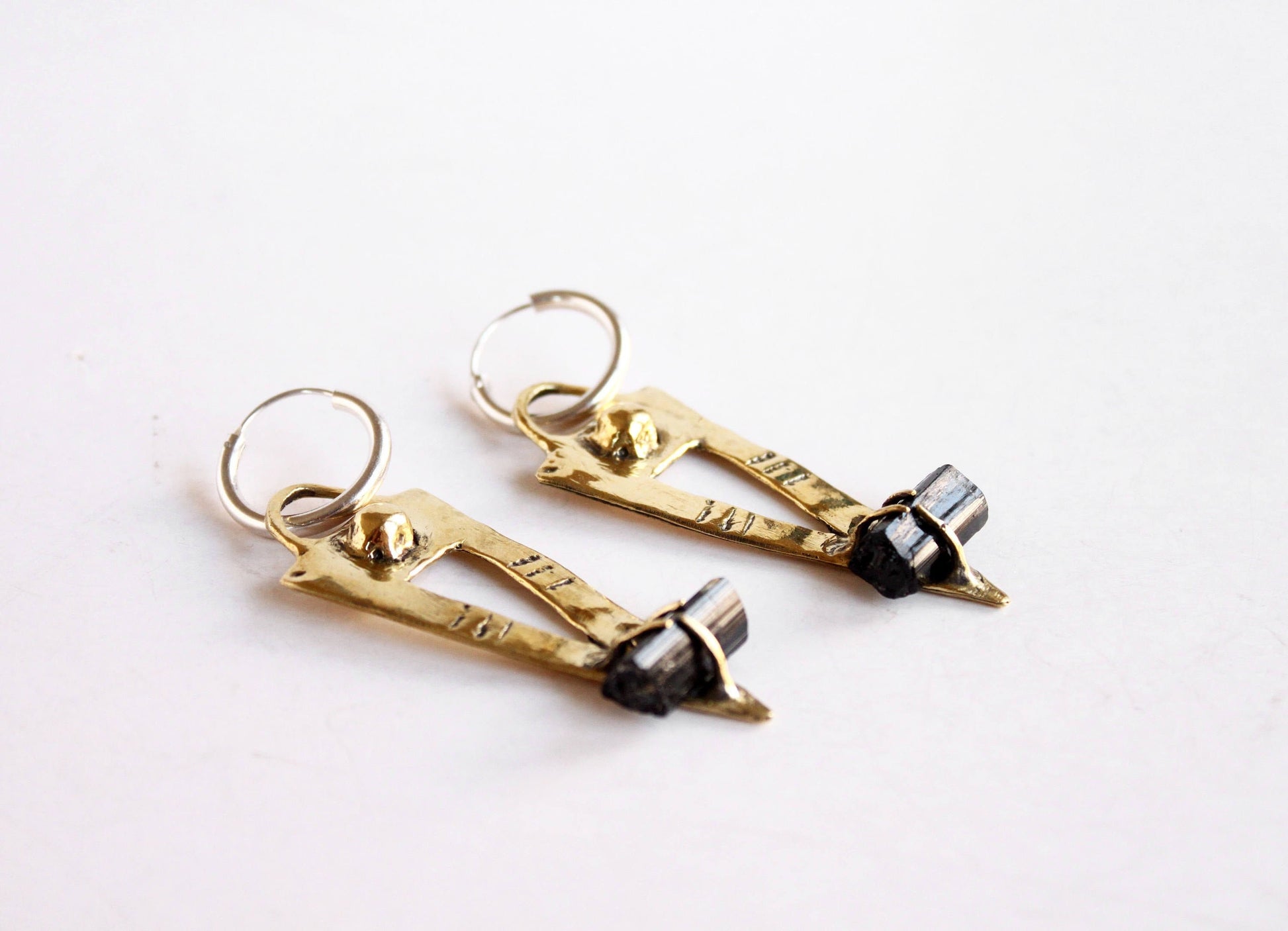 Black tourmaline earrings hoops bronze