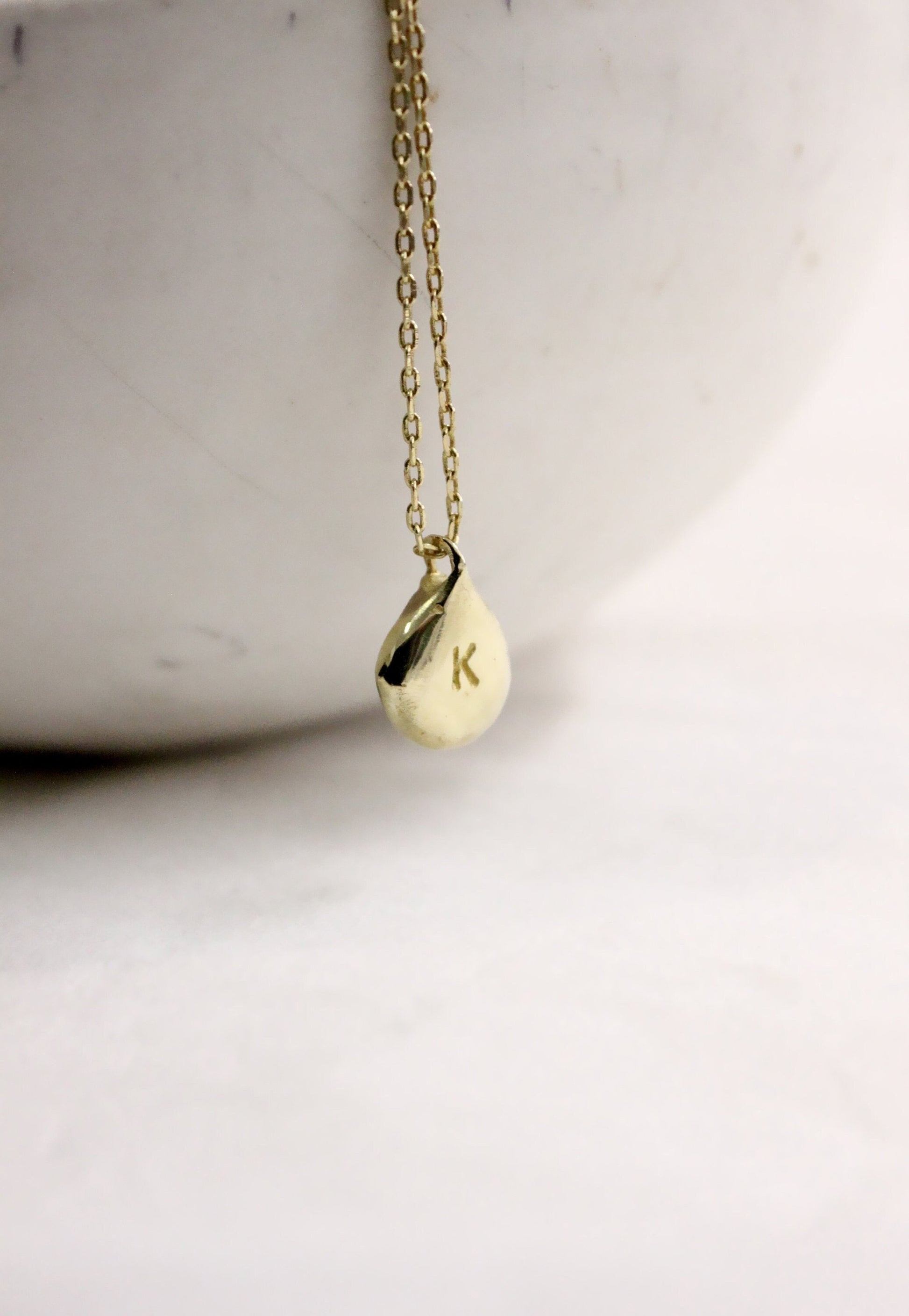 Gold teardrop personalized initials monogram necklace