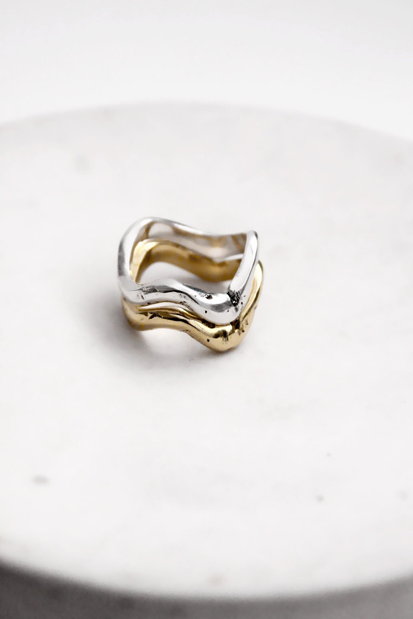 Gold and silver wavy minimalist rings