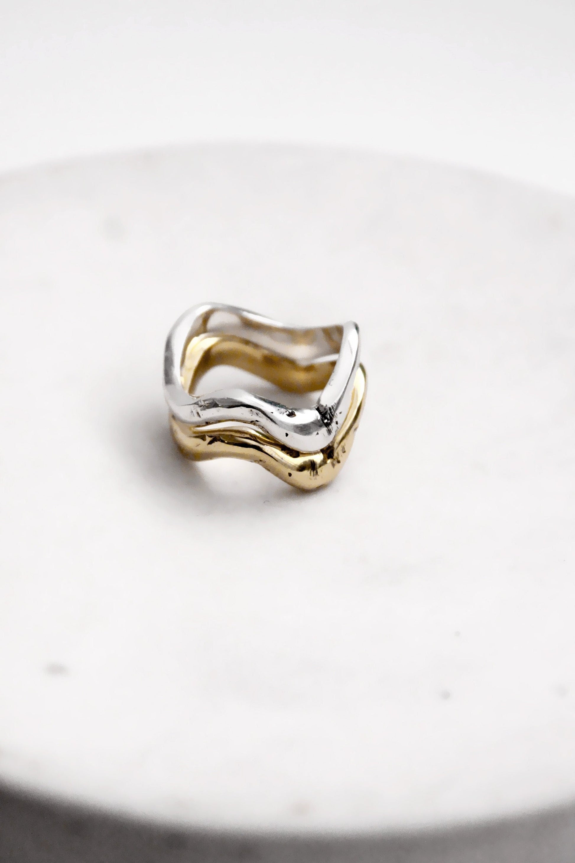 Gold and silver wavy minimalist rings