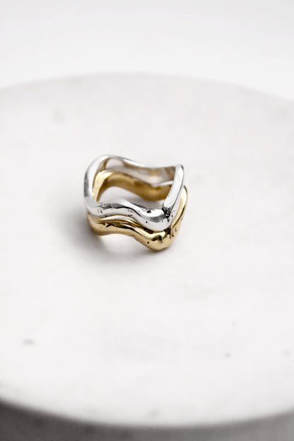 Gold and silver wavy minimalist rings