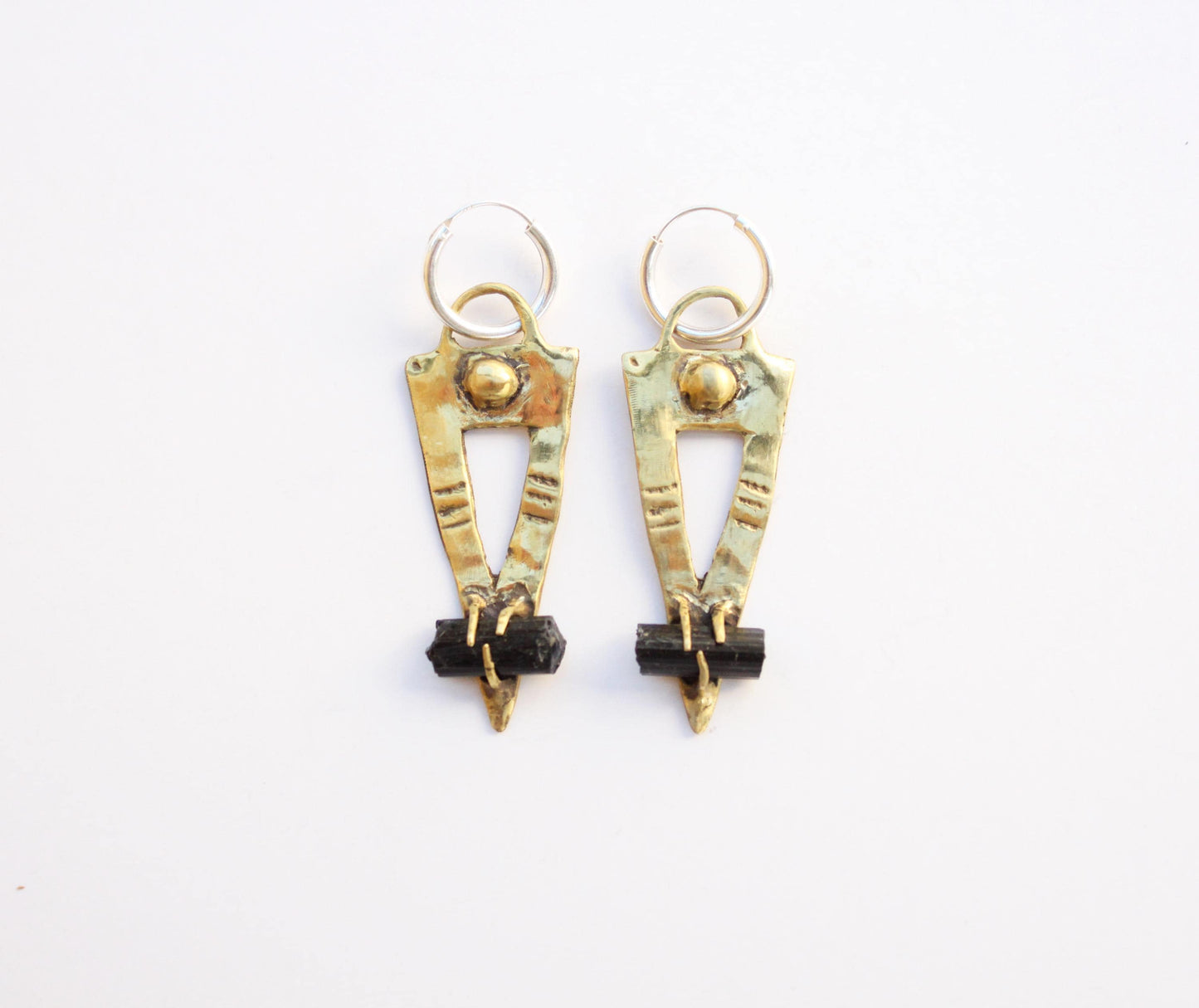 Pair of gold black tourmaline earrings hoops